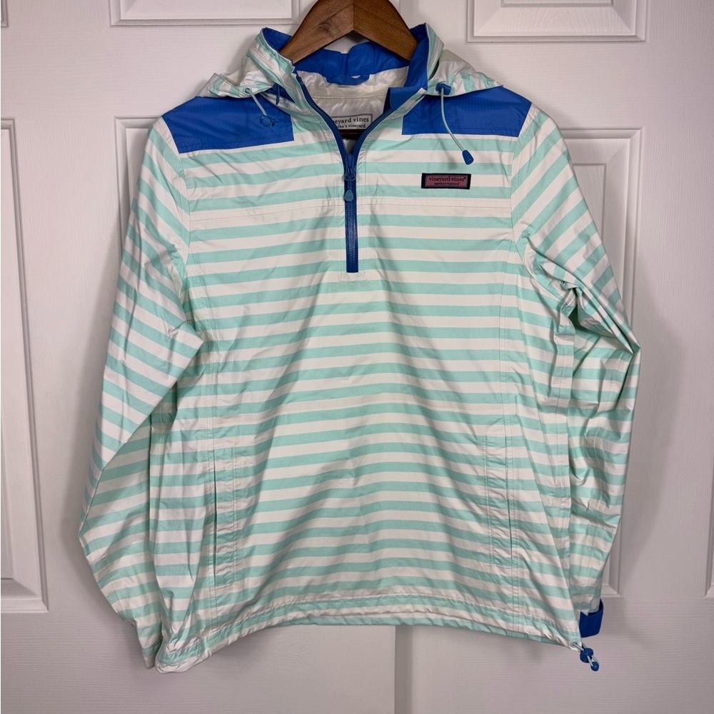 VINEYARD‎ VINES Aqua & White Striped Windbreaker Jacket  Women’s Size Small